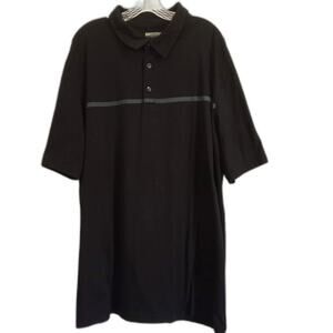 ALFANI Black Polo Shirt 2XLT Black Gray Knit Collar Short Sleeve Button Cotton